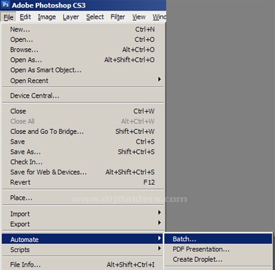 Automate menüsüden Batch processingin kullanımının anlatılması