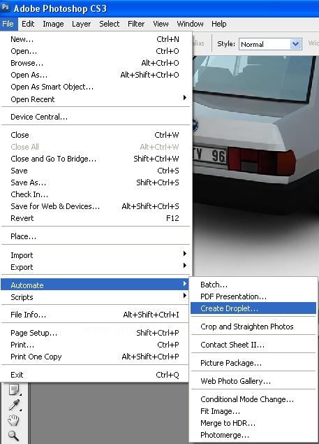 Automate Menüsünden Create Droplet