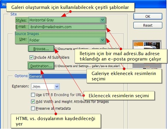 Automate Menüsünden Web Photo Galery