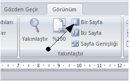 Office 2007 Word Görünüm Menüsü Yakınlaştır Paneli