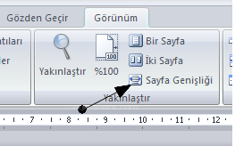 Office 2007 Word Görünüm Menüsü Yakınlaştır Paneli