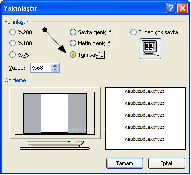 Office 2007 Word Görünüm Menüsü Yakınlaştır Paneli