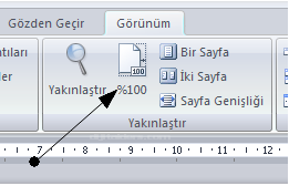 Office 2007 Word Görünüm Menüsü Yakınlaştır Paneli