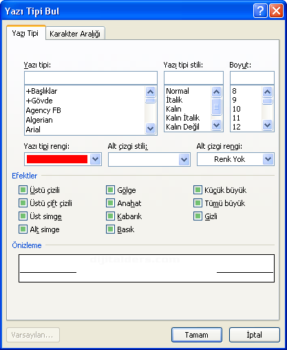 Office 2007 Bul Değiştir Git Menüsü