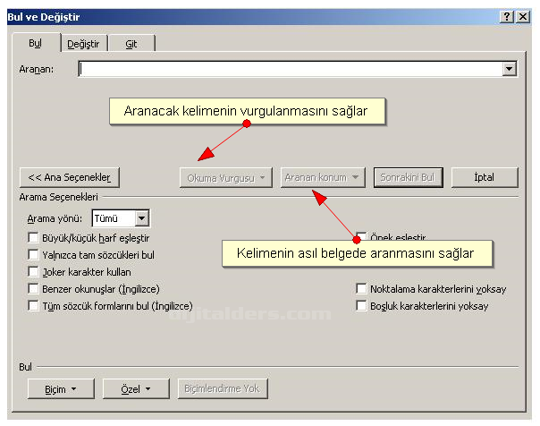 Office 2007 Bul Değiştir Git Menüsü