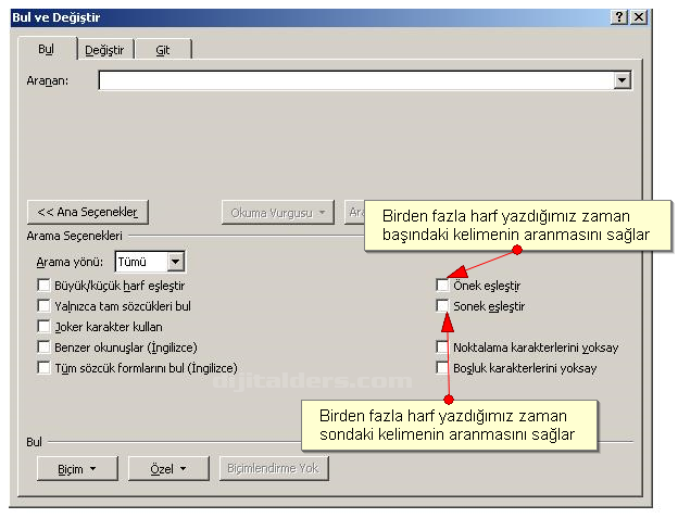 Office 2007 Bul Değiştir Git Menüsü