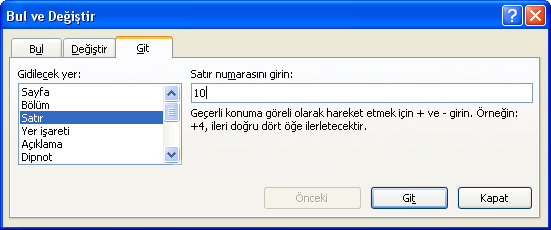 Office 2007 Bul Değiştir Git Menüsü