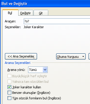 Office 2007 Bul Değiştir Git Menüsü