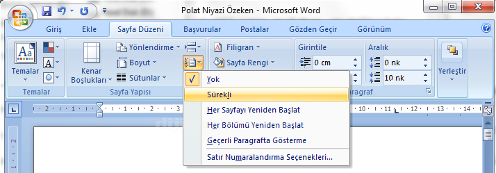 Office 2007 Paragraf Seçenekleri