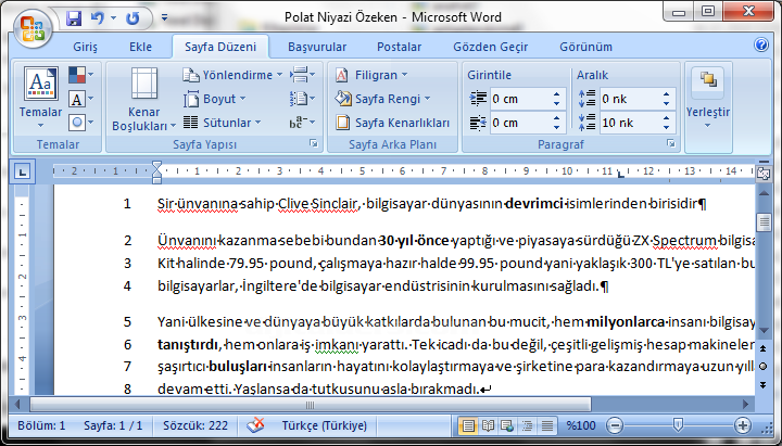 Office 2007 Paragraf Seçenekleri