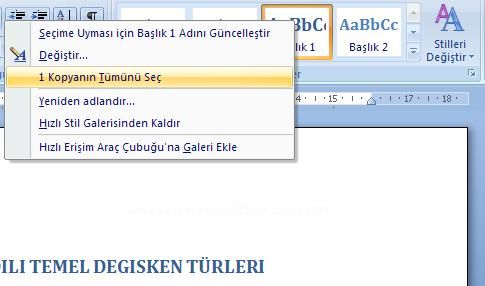 Office 2007 Stil İşlemleri