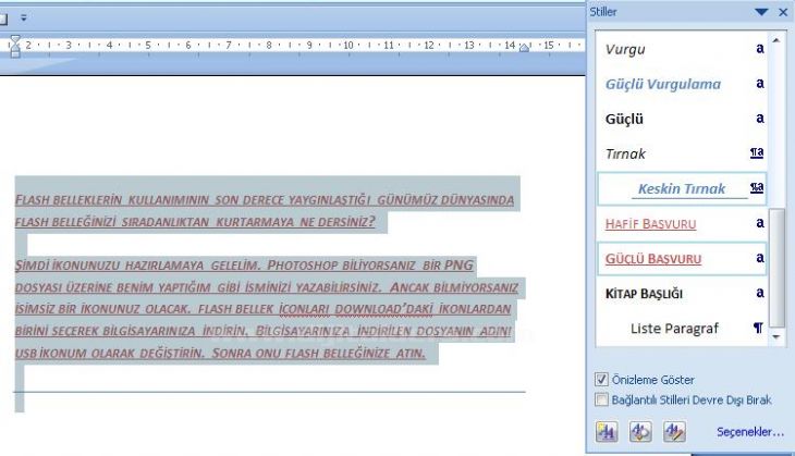 Office 2007 Stil İşlemleri