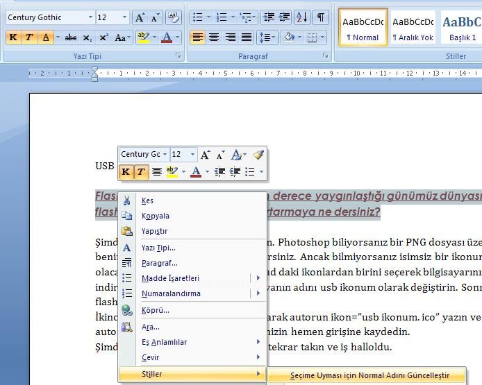 Office 2007 Stil İşlemleri