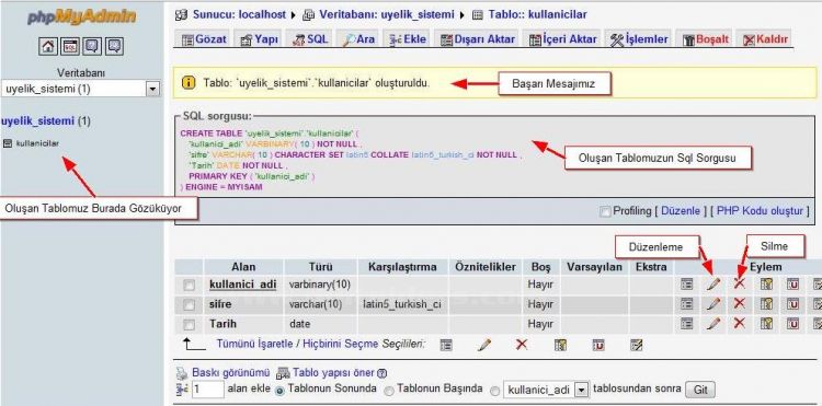 PhpMyAdmin Kullanımı