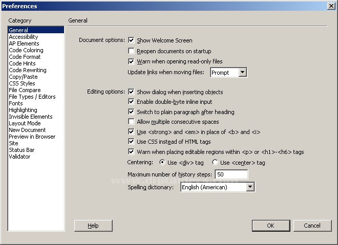Dreamweaver Prefrences