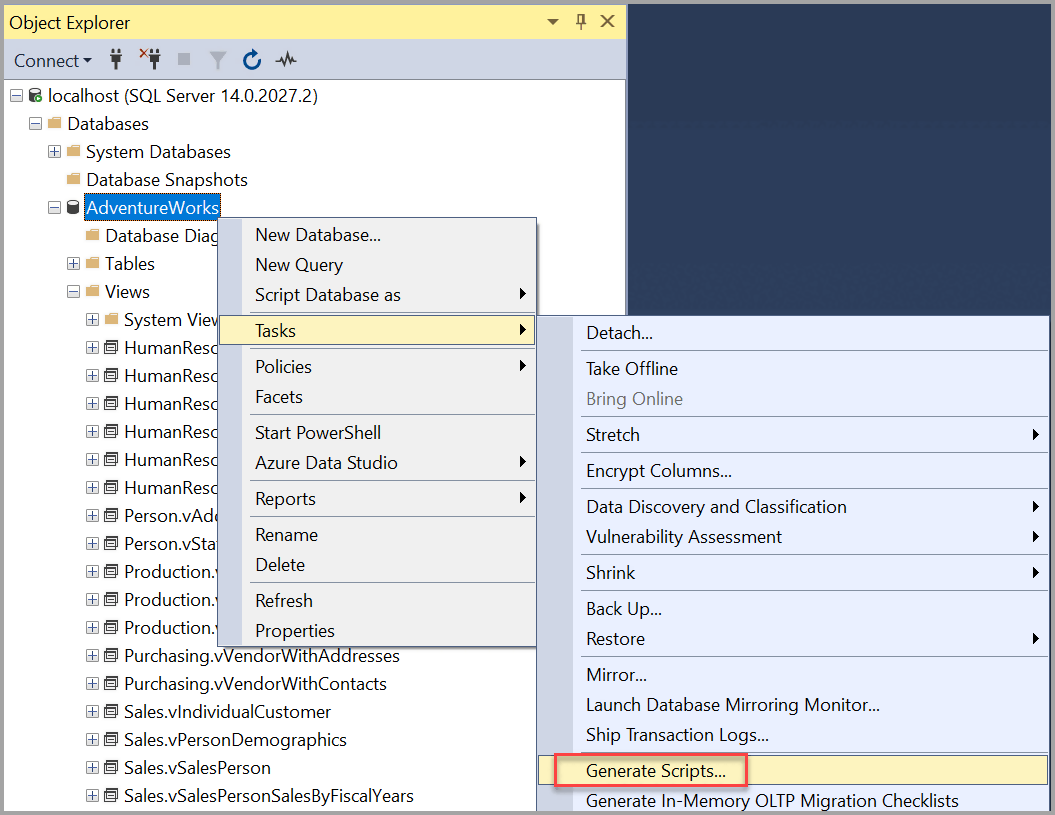 Mssql'den sql Dosyası Çıkartma